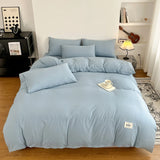 Yeknu  Waffle Washed Cotton Four Piece Set, Non All Cotton Bedding, Pure Cotton Bedding, Student Dormitory Bed Sheets Duvet Cover Set