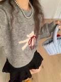 Yeknu  Deeptown Kawaii Women Cropped Sweaters Sweet Harajuku Cartoon Knitted Pullovers Korean Style Cute Autumn Winter Oversize Sweater
