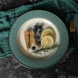 Yeknu  American edge relief hand-painted underglaze color ceramic tableware Western steak plate Household restaurant Dessert plate, 1Pc