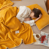 Yeknu solid color waffle double-layer composite blanket, soft waxy stroking cats blanket summer quilt air-conditioning blanket