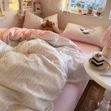 Yeknu  new class A simple high-end three-layer yarn bedding four-piece set, bed sheet quilt cover, dormitory three-piece set