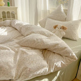 Yeknu 2025 new class A aerobic knitted cotton printing small fresh four-piece set, bed sheet, bed hat four-piece set