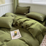Yeknu Simple Waffle Jacquard 100% Cotton Bedding Set Soft Comfortable Queen Duvet Cover Set with Sheets Quilt Cover and Pillowcases