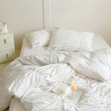 Yeknu Ruffles Pleated White Duvet Cover Set Double Queen King Twin Cotton Microfiber Bedding Set Flat/Fitted Sheet Pillowcases