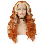 Yeknu  Ginger Wig with Blonde Highlights Wig Synthetic Lace Front Wig Loose Deep Long Curly Wavy Hair 13X4 Frontal Wigs for Women Party