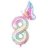 Yeknu  40Inch Colorful Gradient Number Balloon 0-9 Digit Foil Helium Balloon Butterfly Girl Birthday Party Decor Baby Shower Kids Gifts