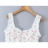 Yeknu  Jastie French Style Floral Print Sleeveless Dress Women Sweet Lace Spliced A-line Summer Mini Dresses Holiday Robe Tank Vestidos