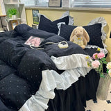 Yeknu Korean Bedding Set Luxury Quilt Cover Pillowcase Flat Bed Sheet Skirt Fitted Sheet Girl Princess Ruffle Home Textile Christmas