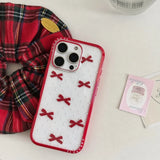 Yeknu  The red frame full screen bow is suitable for Apple 14promax mobile phone case 13 new iphone17promax Korean ins gir