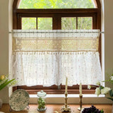 Yeknu  1PC Retro Colorful Stripe Short Curtain for Small Window Kitchen Study Tassel Trim Drape Home Decor Fun Vintage Inspired Window