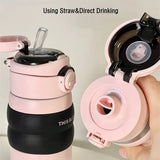 Yeknu  550ml Fashon Stainless Steel 316 Vacuum Flask With Straw Portable Outdoor Sport Cute Girl Student Thermos Mug Travel Tumbler