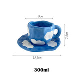 Yeknu 300ML Blue Sky and White Clouds Coffee Cup Tableware Set Hand-painted Ceramic Mug Milk Breakfast Cup Cute Coffee Tableware