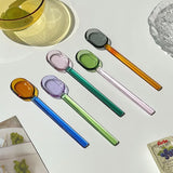 Yeknu  Long handled Scoop Glass Spoon Dessert Spoon Teaspoon high Borosilicate  Spoon Coffee Tableware Gift Tea Spoons for Ice Cream