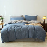 Yeknu  Premium 100% Washed Cotton Yarn-Dyed 4-Piece Duvet Set (1 Duvet Cover + 2 Pillowcases + 1 sheet), Ultra-Soft Bedding Set