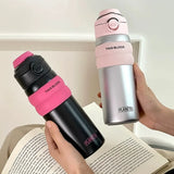 Yeknu  550ml Fashon Stainless Steel 316 Vacuum Flask With Straw Portable Outdoor Sport Cute Girl Student Thermos Mug Travel Tumbler