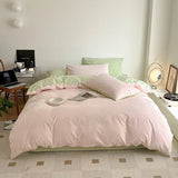Yeknu Simple Fresh Queen Bedding Set 100% Cotton Soft Comfortable Duvet Cover Set with Sheets Quilt Cover and Pillow Covers Bed Sets