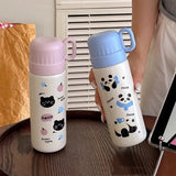 Yeknu  500ml Fashion Cartoon Stainless Steel 316 Vacuum Flask With Straw Portable Girl Student Thermos Mug Travel Tumbler