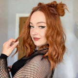 Yeknu  Short Wavy Curly Bob Wigs for Women Ginger Orange Shoulder Length Middle Part Copper Natural Wave Heat Resistant Cosplay Party