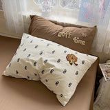 Yeknu Cartoon Animal Embroidery Bedding Set For Adults Kids Cute Flat Fitted Sheet With Pillowcases Washed Cotton Colorful Full Size