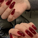 Yeknu  24pcs Red Sexy Style Press on Nail Solid Color Artificial Fake Nails Seamless Removable False Nail