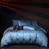 Yeknu  100%Egyptian Cotton Reversible Silver Purple Duvet Cover 4Pcs Luxury Soft Bedding Set Solid Color Duvet Cover Sheet Pillowcases