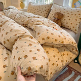 Yeknu Ins Bedding Set Purple Love Stripe Double Layer Yarn Four Piece Dormitory Girl Heart Bed Sheet And Quilt Set Washed Cotton