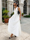 Yeknu  Jastie Spring Summer New Women's Waist Cinched V-neck Long Dress Female Cotton Camisole Dress Fashionable Oversized Dresses
