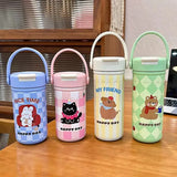 Yeknu  380ml/550ml Cartoon Double Stainless Steel Thermal Flask With Straw Portable Cute Kids Student Thermal Bottle Travel Tumbler