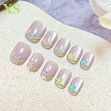 Yeknu  10Pcs/set Pink Short Square Handmade Press on Nails Cat Eye with Embossed Flower Nail Art Tips for Sweety Women&Girls Daily Wear