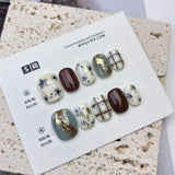 Yeknu  10pcs Dark Sweet Cool Press on Nails Set Short Round Square Nail Hand-painted Embossed Star False Nails Gothic Y2K Fake Nails