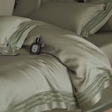 Yeknu 4Pcs Natural Lyocell Eucalyptus Fiber Soft Silky Bedding Set Luxury Embroidery Duvet Cover Bed Sheet/Fitted Sheet Pillowcases