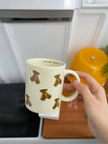 Yeknu Ins style teddy bear water cup, female design, niche retro mug