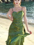 Women Elegant Graduation Birthday Evening Party Dress Ruffles Spaghetti Strap Mermaid Dresses Wedding Formal Slim Fit Prom