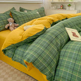 Yeknu  Nordic Plaid Pattern Wash Cotton Bedding Set Duvet Cover Pillowcase Bed Sheet Set Comforter Cover Bed Linens Set Queen King Size