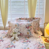 Yeknu 100% Cotton 2pcs Flower Prints Ruffles Pillowcases 48x74cm Sizes Cushion Cover for Bed Floral Style Adults Kids Pillowslip 베개커버