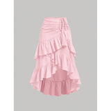 Yeknu  Summer Elegant High Waisted Ruffle Pleated Midi Skirt Women Wrap Casual Summer Beach Ladies Skirts Tiered Side Tie