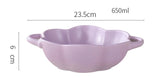 Yeknu  1pc Nordic Creative Ceramic Double Ear Lace Shape Bowl 650ML Household Cream Style Tableware Fruit Salad Soaked Noodle Soup Bowl