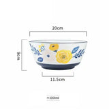 Yeknu  Japanese Underglaze Hand-painted Ceramic Ramen Large Soup Noodle Bowl, Restaurant Kitchen Supplies Fruit Steak Dinner Plate, 1Pc