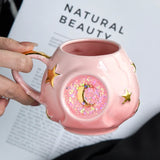 Yeknu Ceramic Starry Sky Cup Sparkling Cup with High Appearance, Colorful Stars, Creative Birthday Gift, Mug with Hand Gift, Water Cup