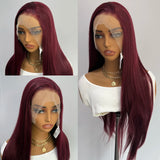 Yeknu   Burgundy Lace Front Wig Heat Resistant Synthetic Long Straight Wig for Black Women Natural Hairline Daily Used Cosplay