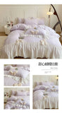 Yeknu French Princess Style Bedding Sets Ruffle Lace Bow Quilt Cover Romantic Bedclothes Decor Woman Girls Bedroom Duvet Cover 4pcs