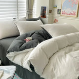 Yeknu  Cotton Bed Linen Solid Bedding Set with Sheet Duvet Cover Pillowcases Single Couple Bedsheet King Queen Double Twin Size