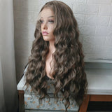 Yeknu  Long Curly Brown Wavy Lace Front Wigs for Women Middle Part Light Brown Loose Curly Glueless Brunette 13X4 Synthetic Daily Party