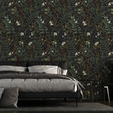 Yeknu  Tropical Moss Leaf Peel and Stick Wallpaper Black Floral Self Adhesive Removable Floral Contact Paper for Bedroom Walls Cabinets