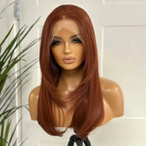 Yeknu  Natural Straight Layered Copper Red Synthetic Lace Front Wig Middle Part Auburn Long Wavy Ginger Brown Colored Daily Party Wig