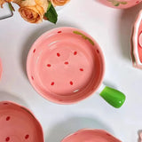 Yeknu 6.25-inch Strawberry Ramen Bowl Japanese Cute Noodle Bowl Salad Bowl Kitchen Tableware Microwave Safe Fruit Ceramic Plate