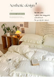 Yeknu Ins Style Korean Bedding Set Lace Seersucker 4-piece Bed Sheet Set Quilt Cover Solid Duvet Cover For Girl Spring Decor Home