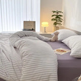 Yeknu  Blue Strip Duvet Cover Twin Full Queen 4Pcs Vertical Striped Microfiber Soft and Lightweight Comforter Cover Sheet Pillowcases