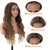 Yeknu  Ombre Brown 13x4 Lace Front Wig 280g 180% Density 26 Inch Synthetic Hair Wigs 13x4 Body Wave Transparent Lace Front Wig