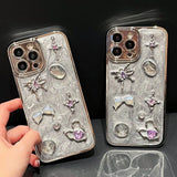Yeknu  Luxury Plating 3D Butterfly Star Phone Case For iPhone 12 13 14 11 15 Pro Max X XR TPU Glitter Cover For iPhone 14Pro 13 Pro Max